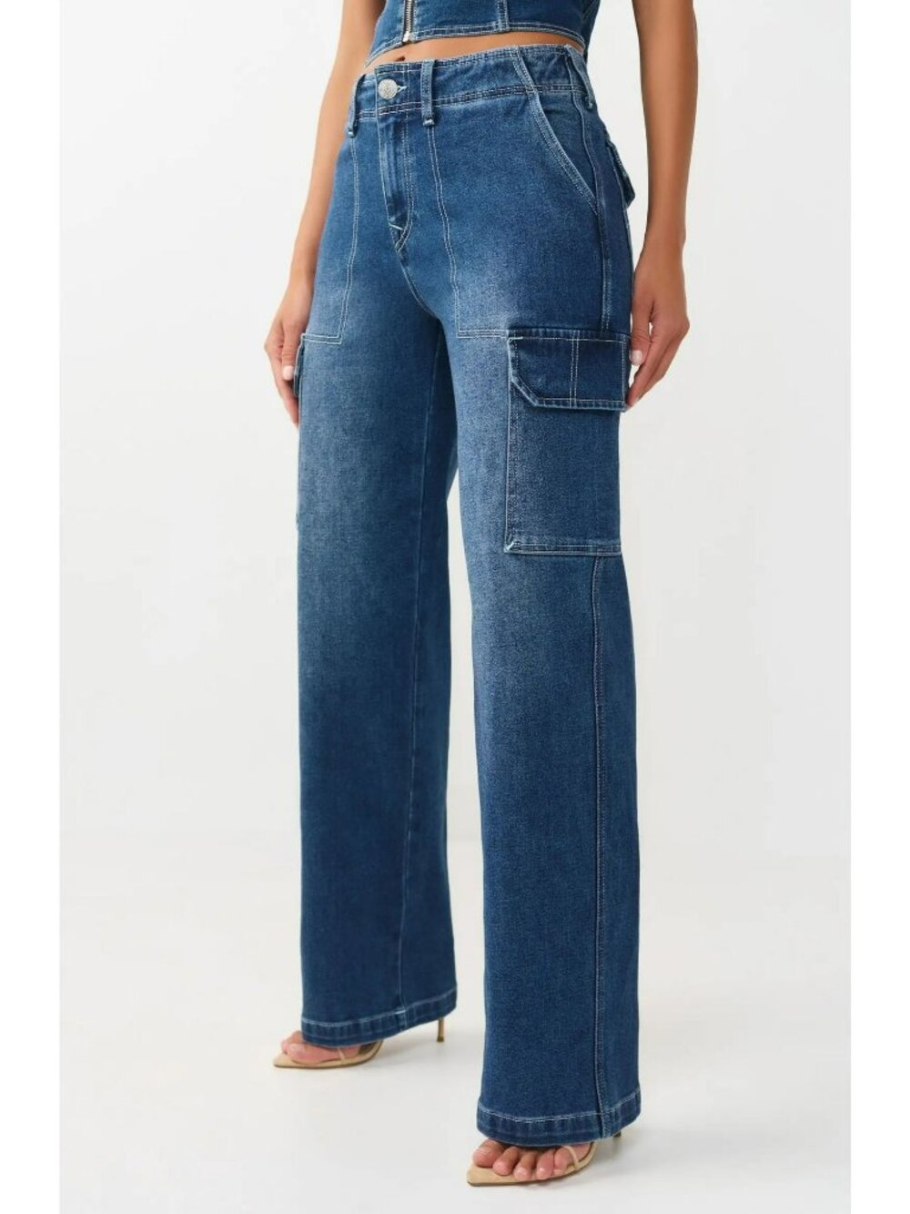 True Religion Cargo Straight Jeans NWT Women’s 25 Medium Blaze Wash  Y2K Wide Le